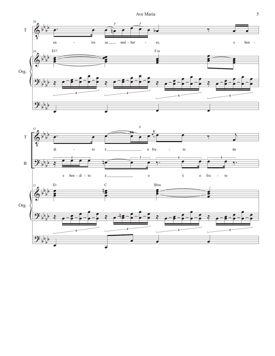 Ave Maria (Portuguese Lyrics - Duet for Tenor & Bass Solo - Medium Key - Organ Accompaniment) Bass Voice scores gallery preview page 6