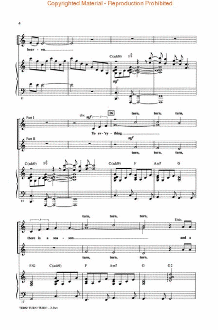 Turn! Turn! Turn! (To Everything There Is a Season) Choir scores gallery preview page 3