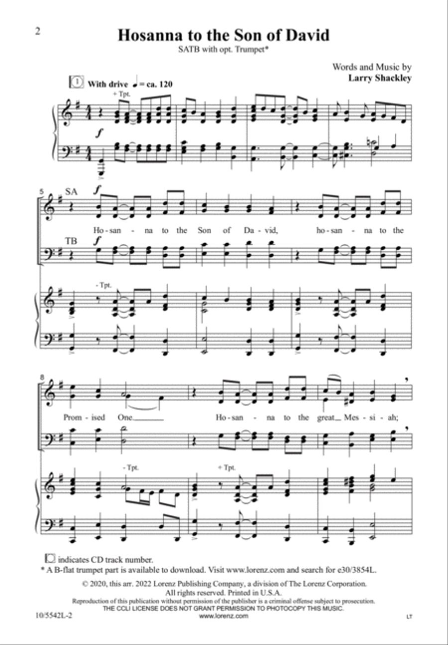 Hosanna to the Son of David 4-Part scores gallery preview page 2