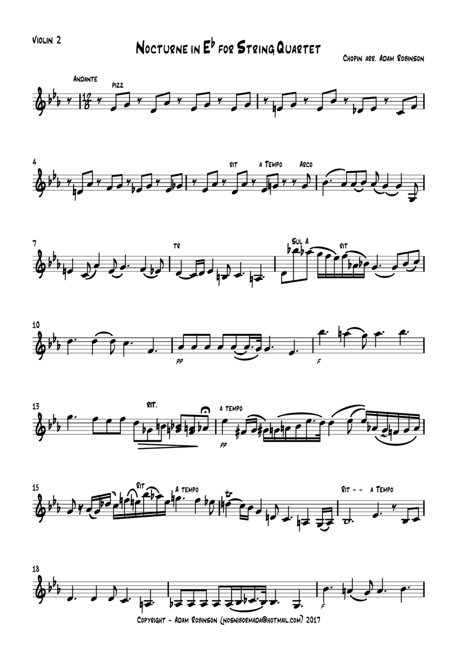 Chopin Nocturne in E flat major for String Quartet String Quartet scores gallery preview page 3