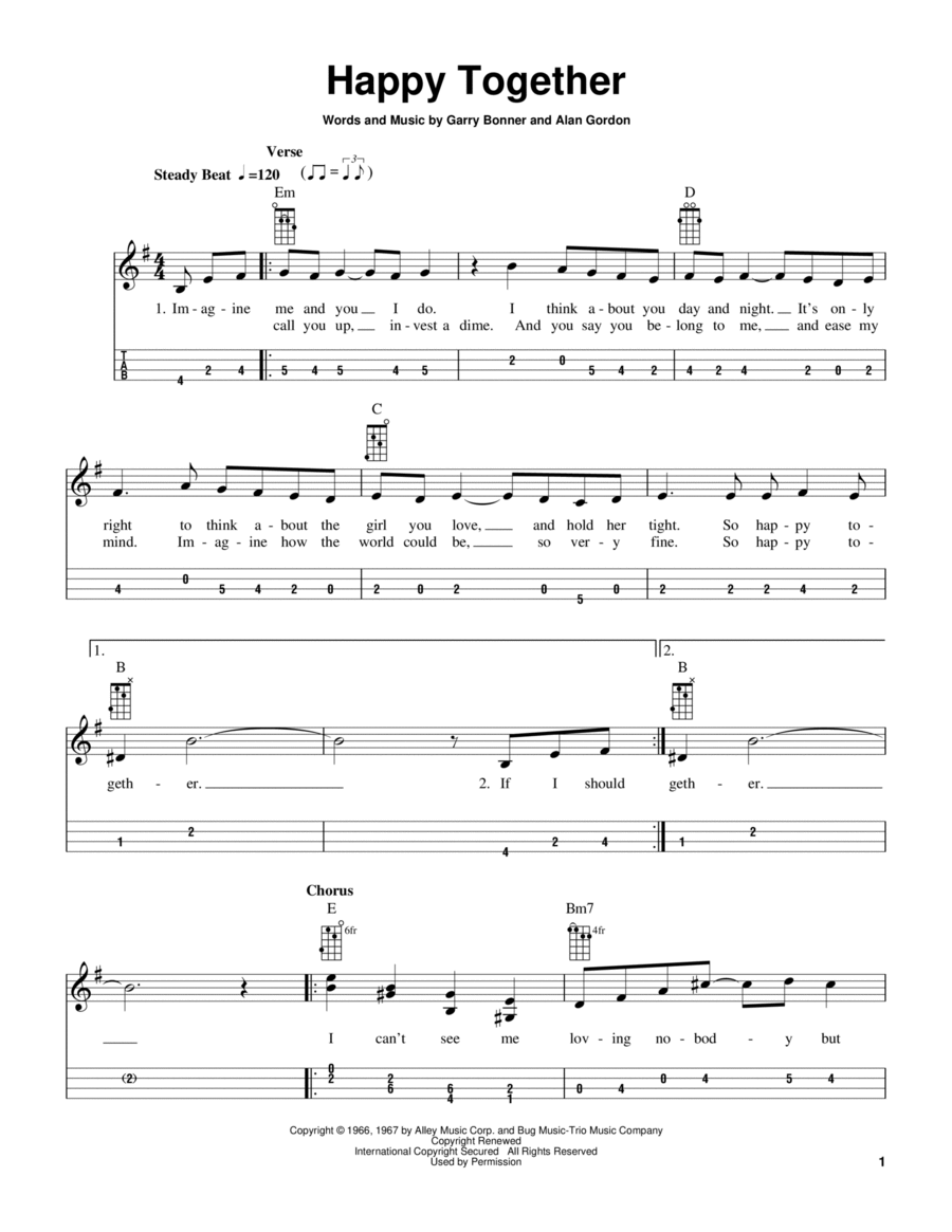 Happy Together (arr. Bobby Westfall) Mandolin scores gallery preview page 1