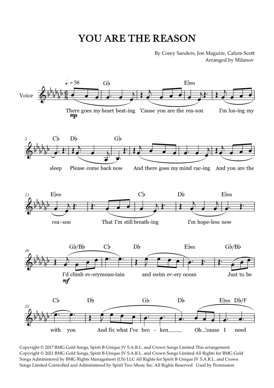You Are The Reason Piano scores gallery preview page 1