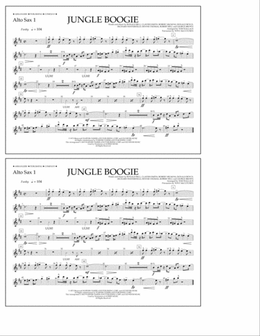 Jungle Boogie - Alto Sax 1 Marching Band scores gallery preview page 1