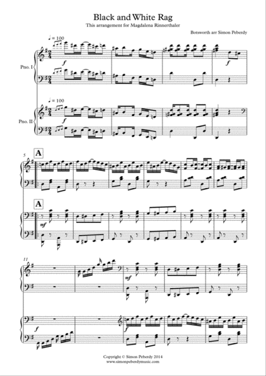 Black and White Rag, by Botsford, arranged for 2 pianos by Simon Peberdy image number null