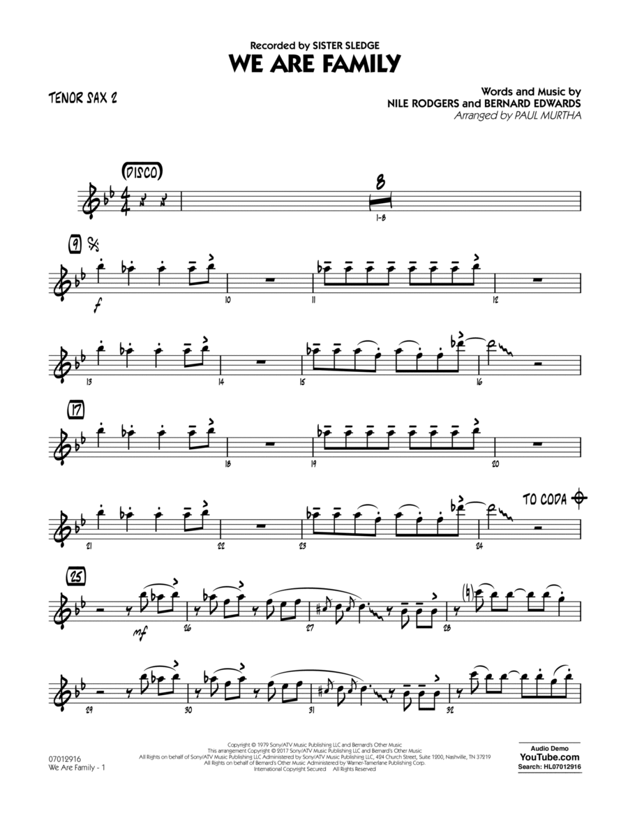 We Are Family - Tenor Sax 2 Tenor Saxophone scores gallery preview page 1
