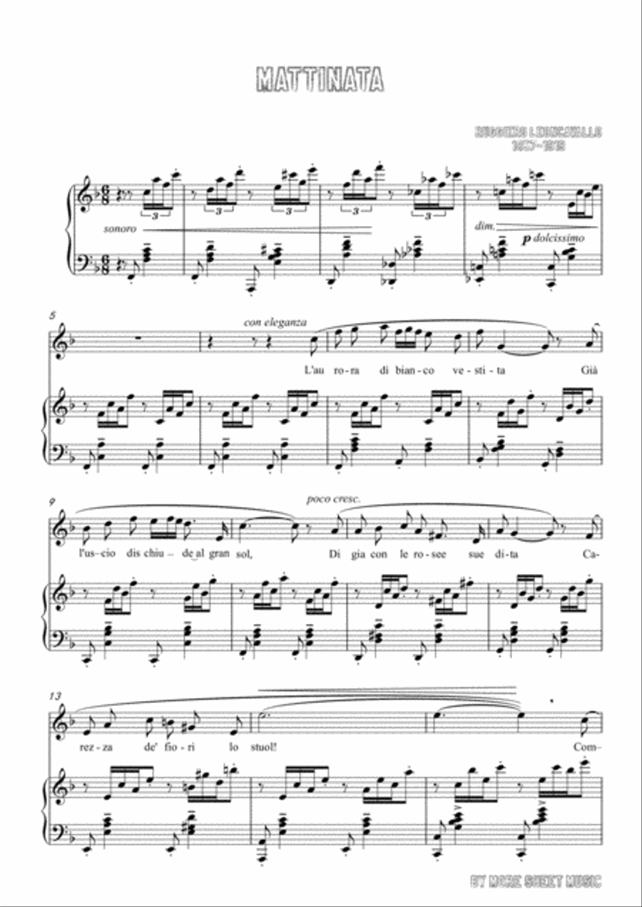 Leoncavallo-Mattinata in F Major,for Voice and Piano Voice Solo scores gallery preview page 3