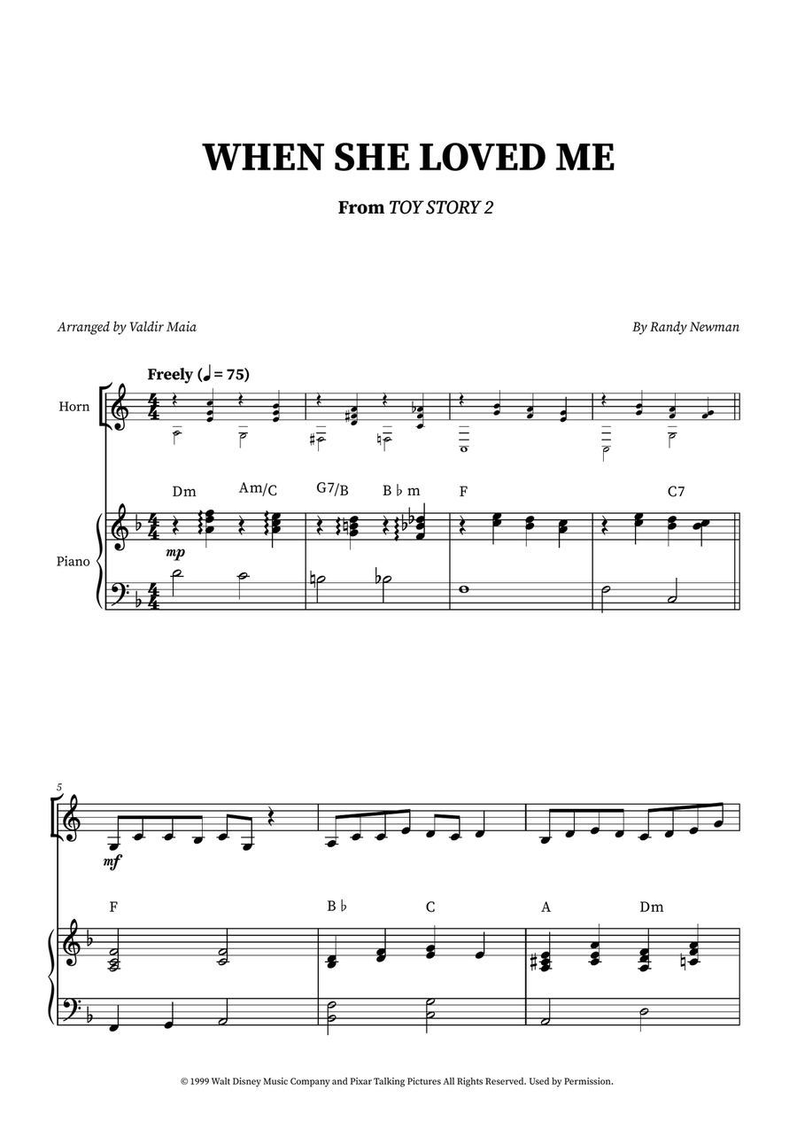 When She Loved Me Horn scores gallery preview page 1