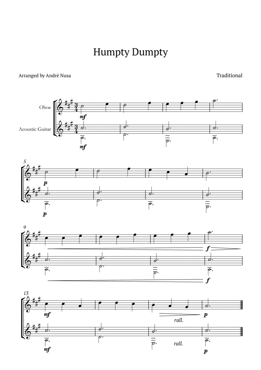 Humpty Dumpty Humpty Dumpty Oboe scores gallery preview page 1
