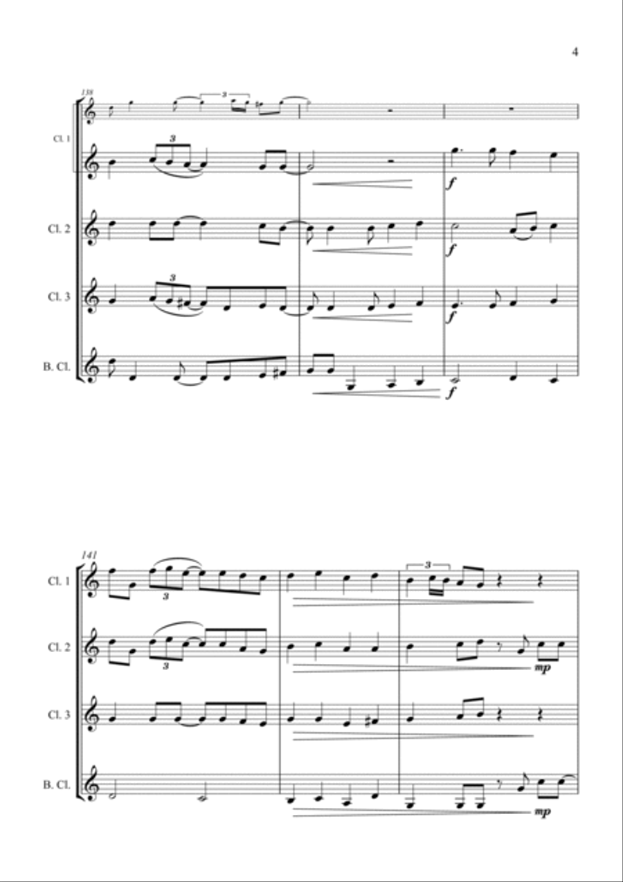 O Come All Ye Faithful - Jazz Carol for Clarinet Quartet Clarinet Quartet scores gallery preview page 5