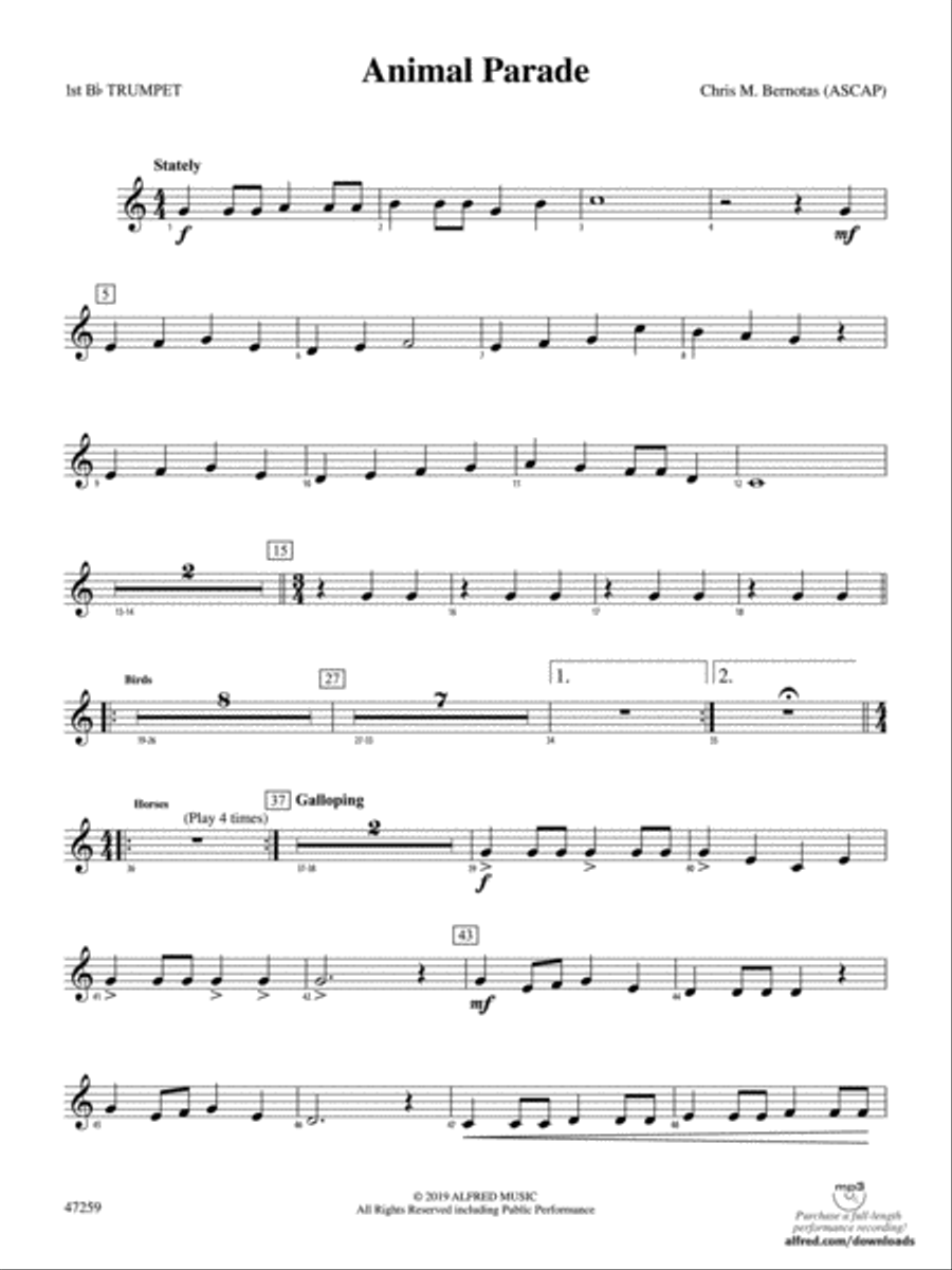 Animal Parade: 1st B-flat Trumpet Concert Band scores gallery preview page 1