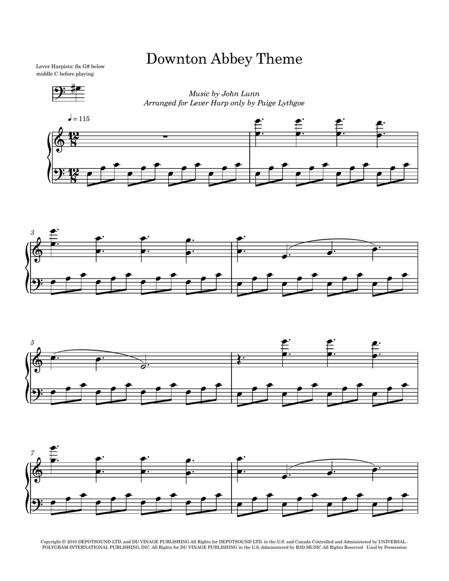 Downton Abbey (theme) Pedal Harp scores gallery preview page 2