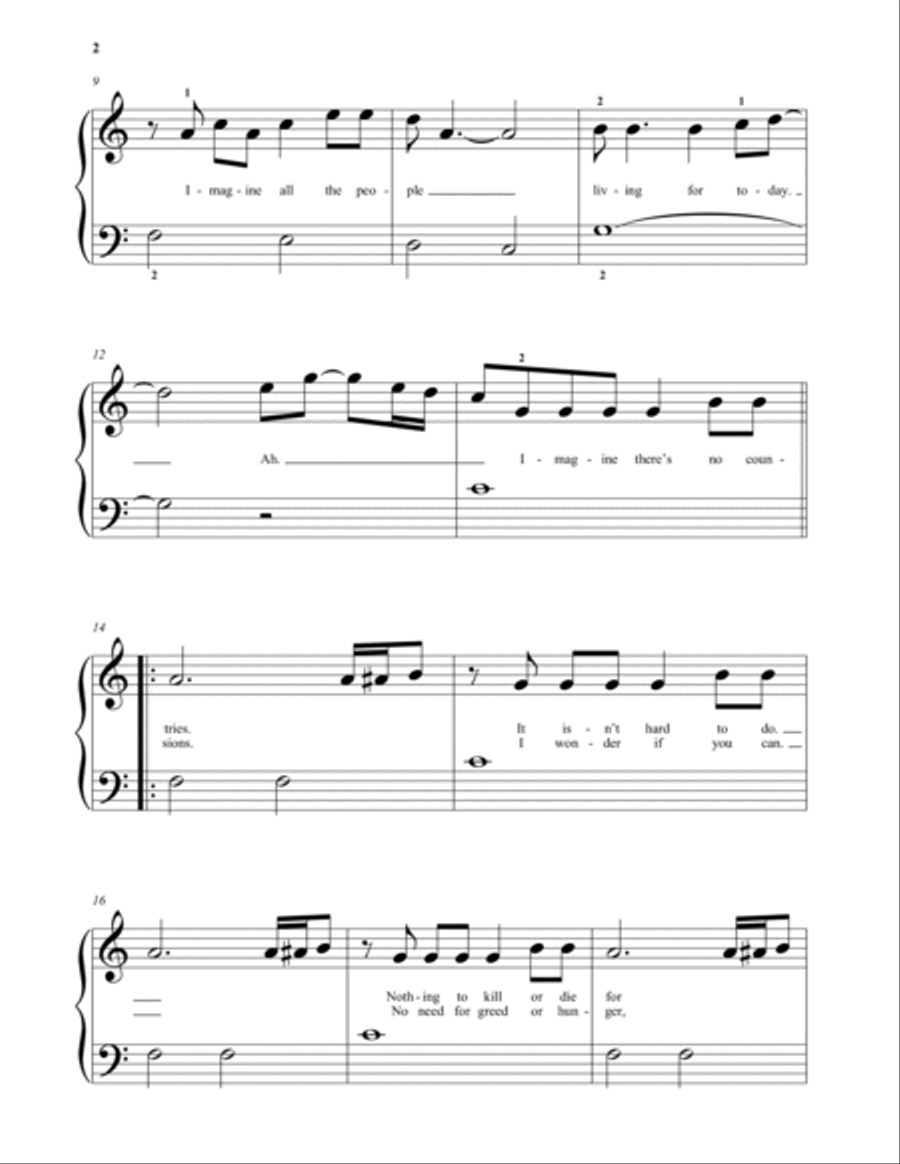Imagine Piano Solo scores gallery preview page 2
