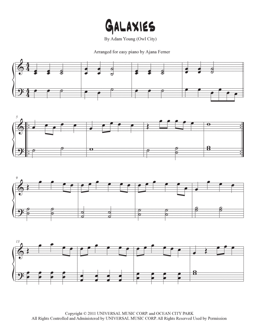Galaxies Easy Piano scores gallery preview page 1