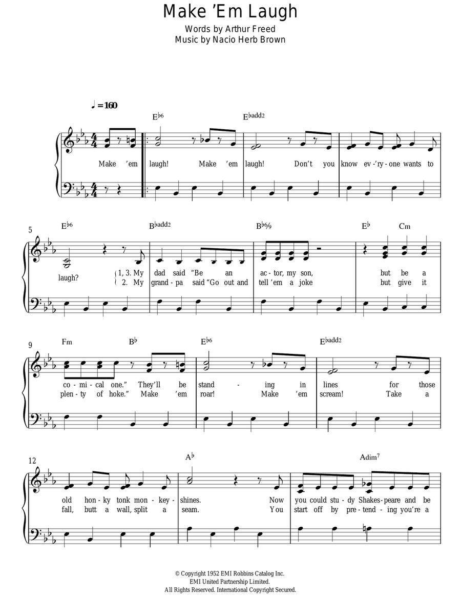 Make 'Em Laugh (from Singin' In The Rain) Easy Piano scores gallery preview page 1