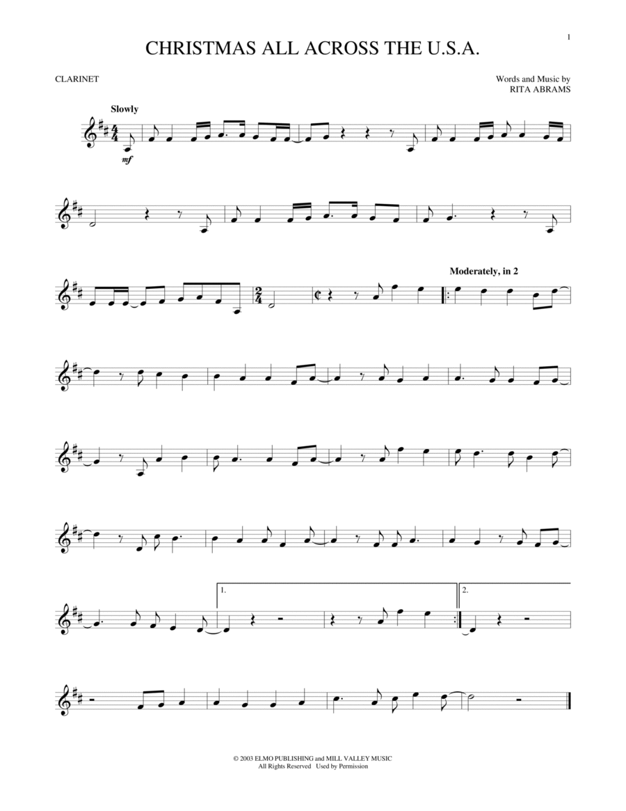 Christmas All Across The U.S.A. Clarinet Solo scores gallery preview page 1