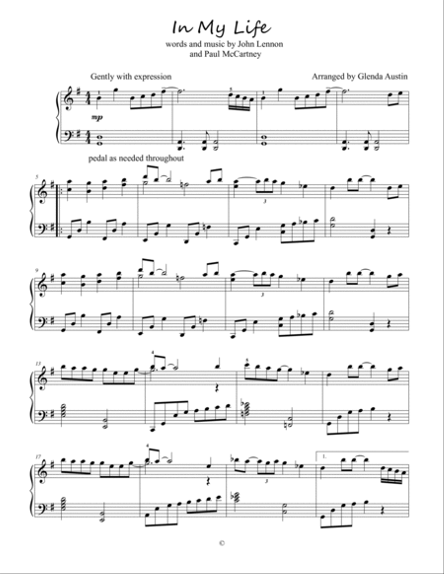 In My Life Piano Solo scores gallery preview page 2