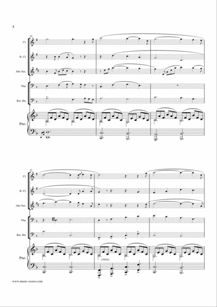 O Holy Night; Cantique de Noel - Clarinet, Bass Clarinet, Alto Sax, Trombone, Baritone Horn and Pian Bass Clarinet scores gallery preview page 4