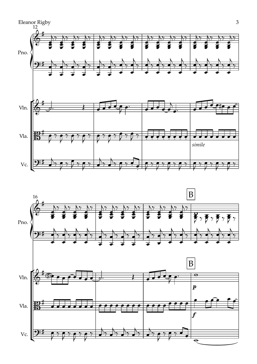 Eleanor Rigby Piano Quartet scores gallery preview page 3