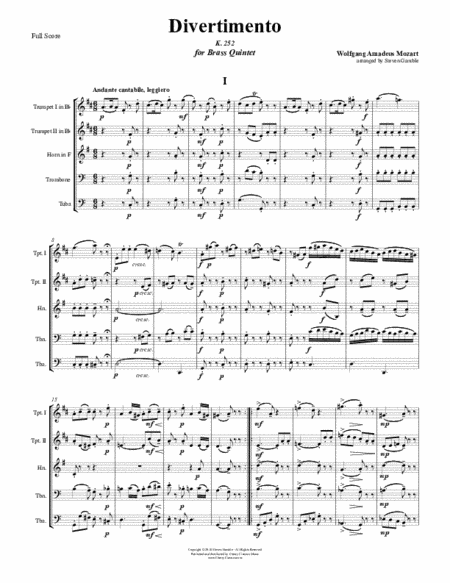 Divertimento K. 252 for Brass Quintet