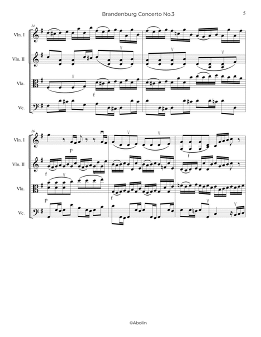 Bach: Brandenburg Concerto No.3 - Abridged, arr. for String Quartet image number null