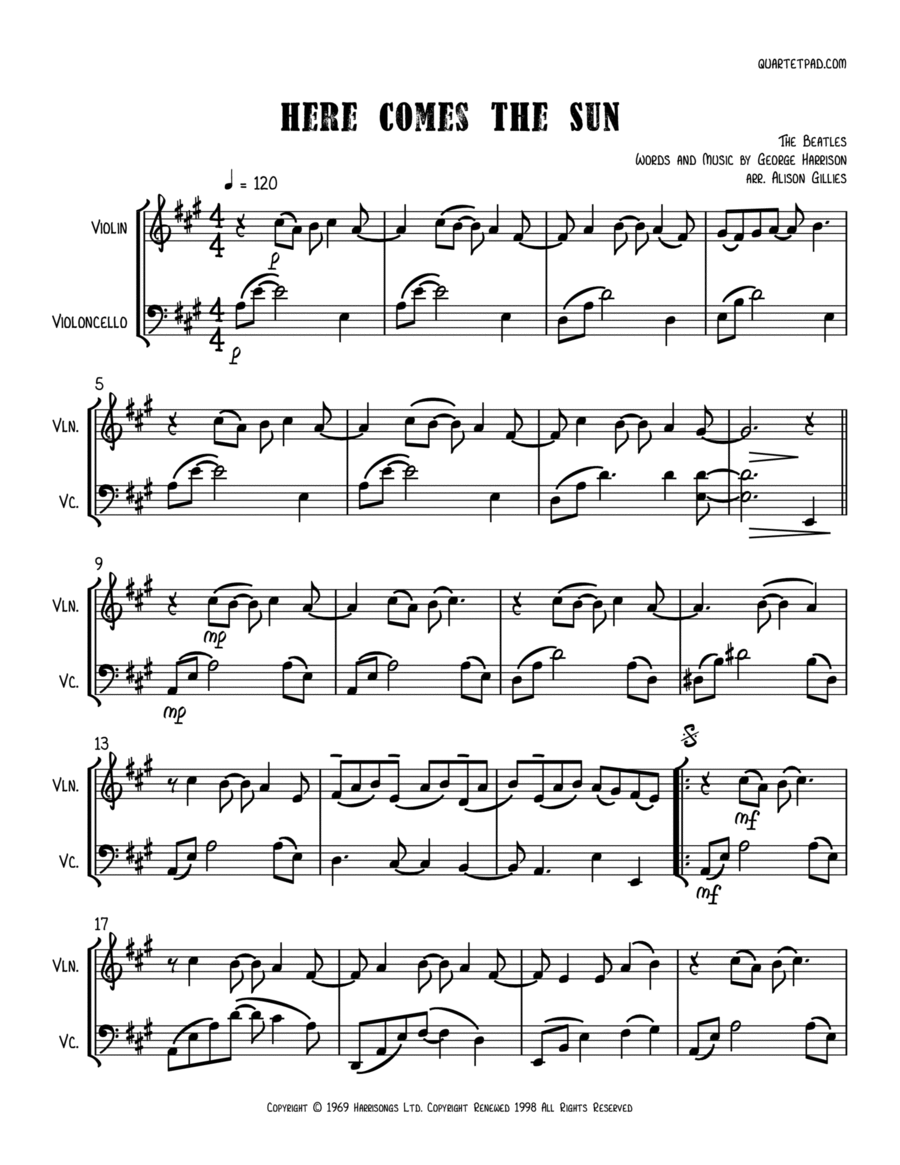 Here Comes The Sun String Duet scores gallery preview page 1