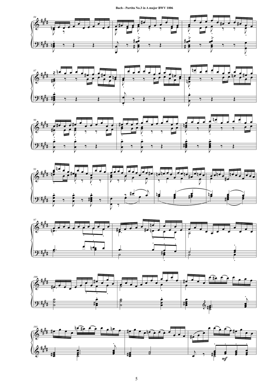 Bach - Partita No.3 in E major BWV 1006 for Harpsichord or Piano Harpsichord scores gallery preview page 5