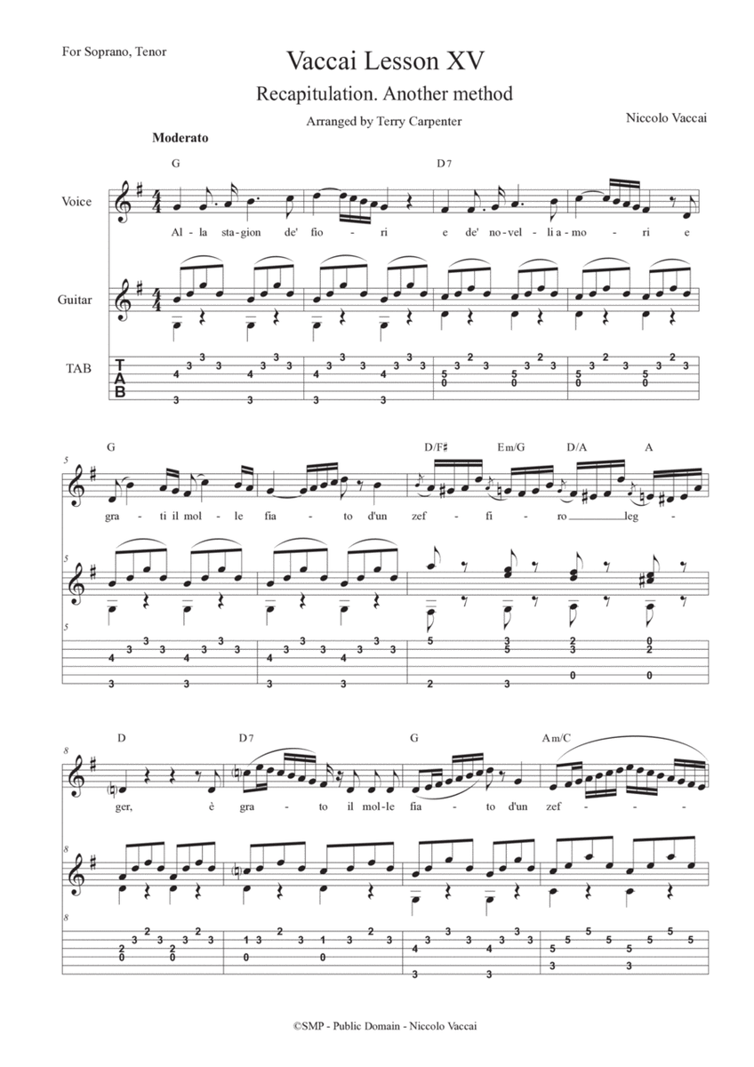 Vaccai - Lesson 15 Recapitulation. For tenor and soprano voice with guitar image number null