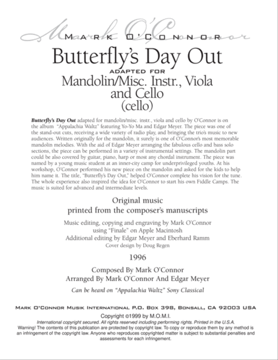 Butterfly's Day Out (cello part - mandolin/misc. instr., vla, cel) String Trio scores gallery preview page 3