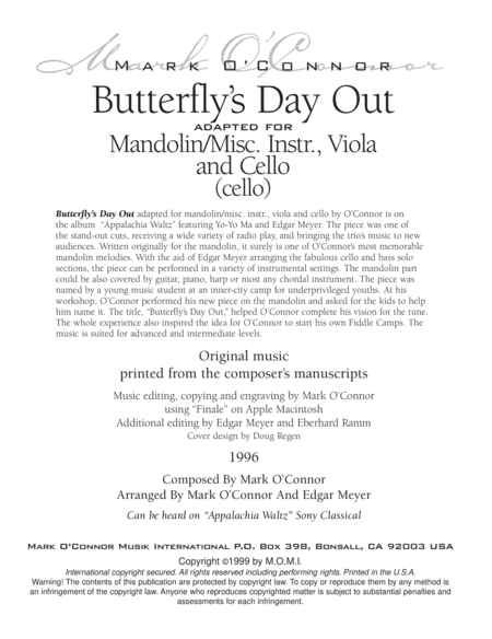 Butterfly's Day Out (cello part - mandolin/misc. instr., vla, cel) image number null