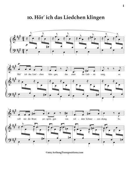 SCHUMANN: Hör' ich das Liedchen klingen, Op. 48 no. 10 (transposed to F-sharp minor)