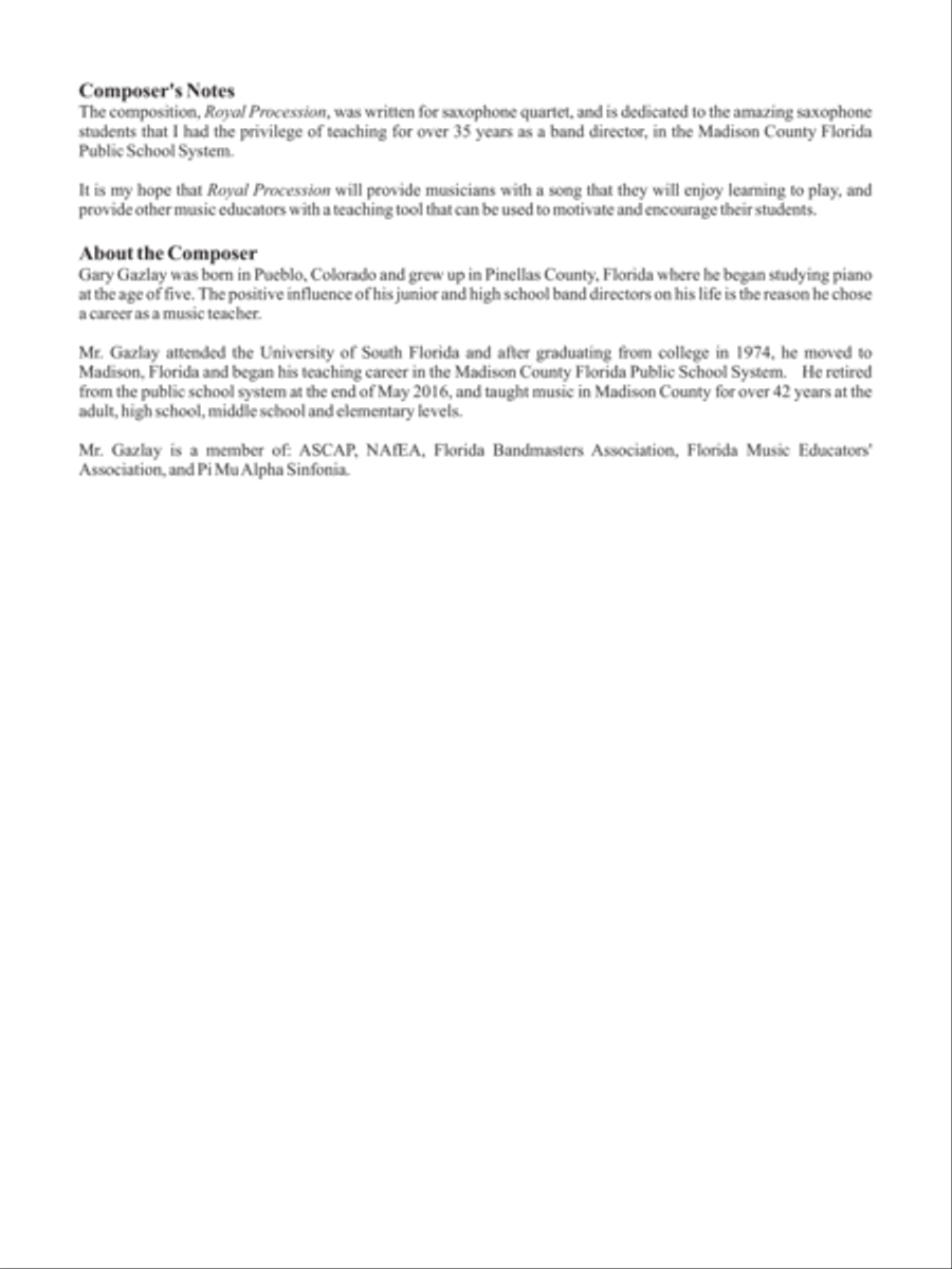 Royal Procession Royal Procession Saxophone Quartet scores gallery preview page 2