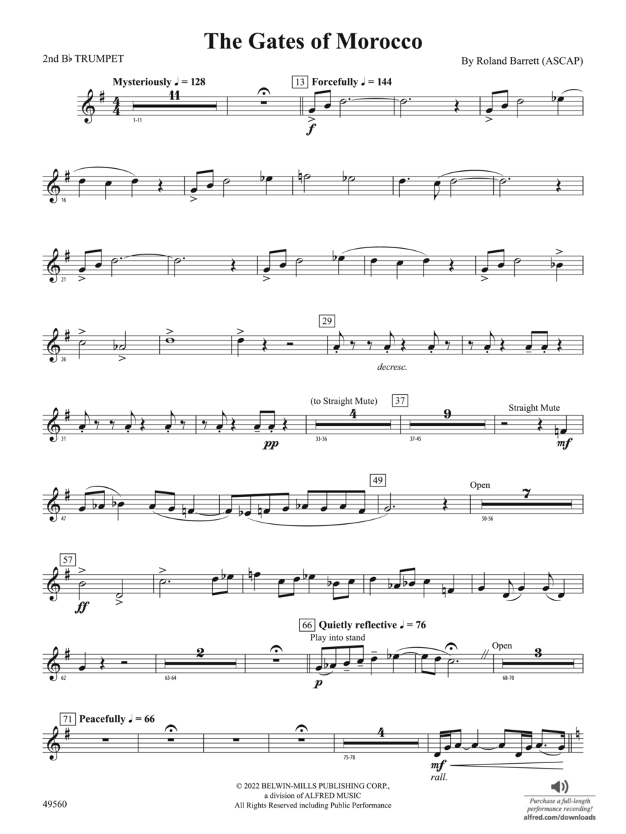 The Gates of Morocco: 2nd B-flat Trumpet Concert Band scores gallery preview page 1