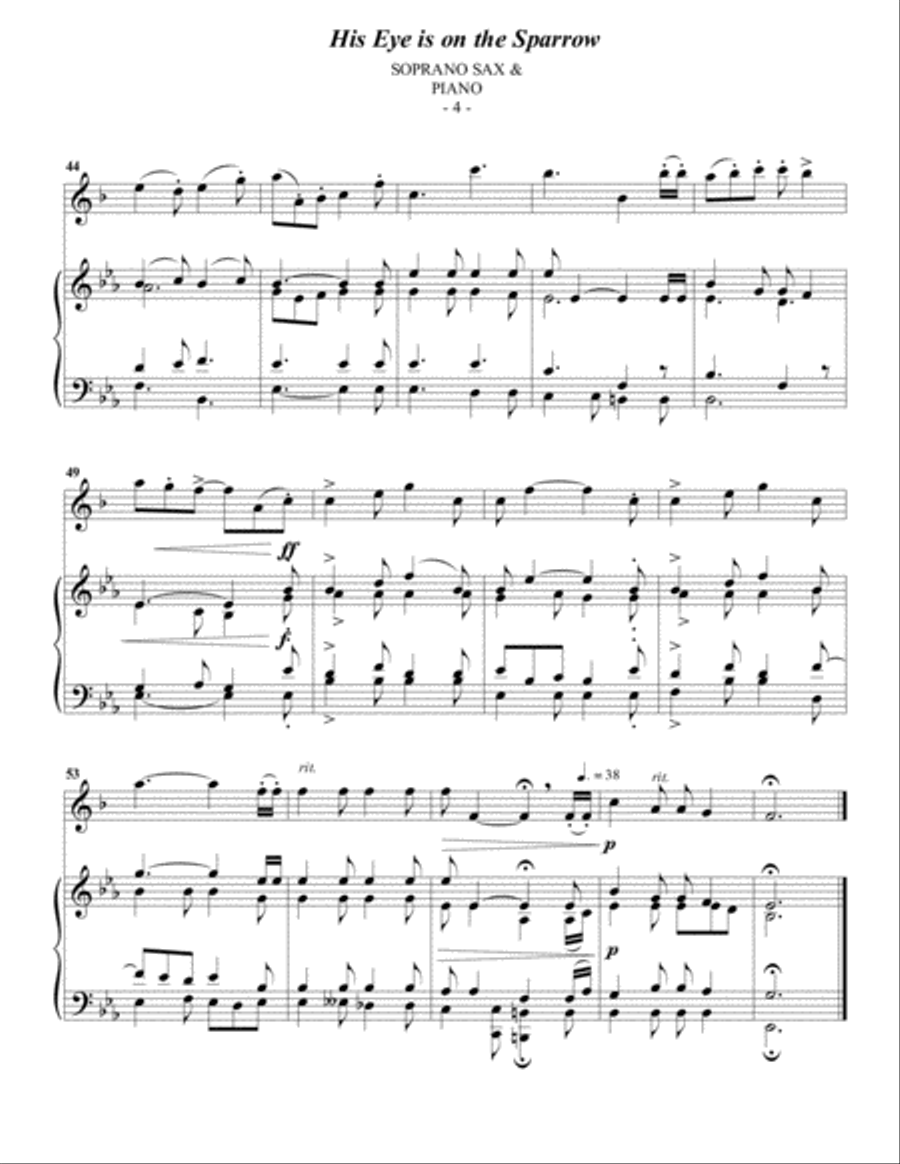 Gabriel: His Eye Is On The Sparrow for Soprano Sax & Piano Soprano Saxophone scores gallery preview page 4