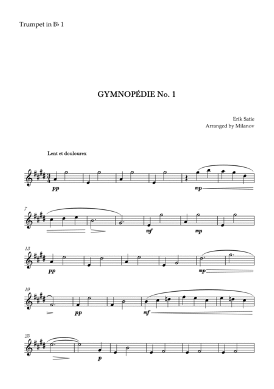 Gymnopédie no 1 | Trumpet in Bb Duet | Original Key | Chords | Easy intermediate Trumpet Duet scores gallery preview page 4