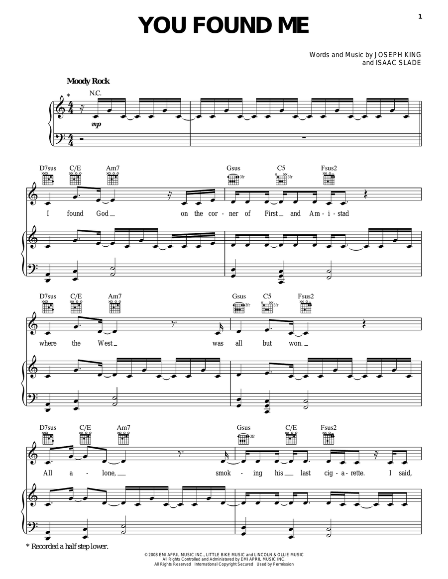 You Found Me Piano, Vocal, Guitar scores gallery preview page 1