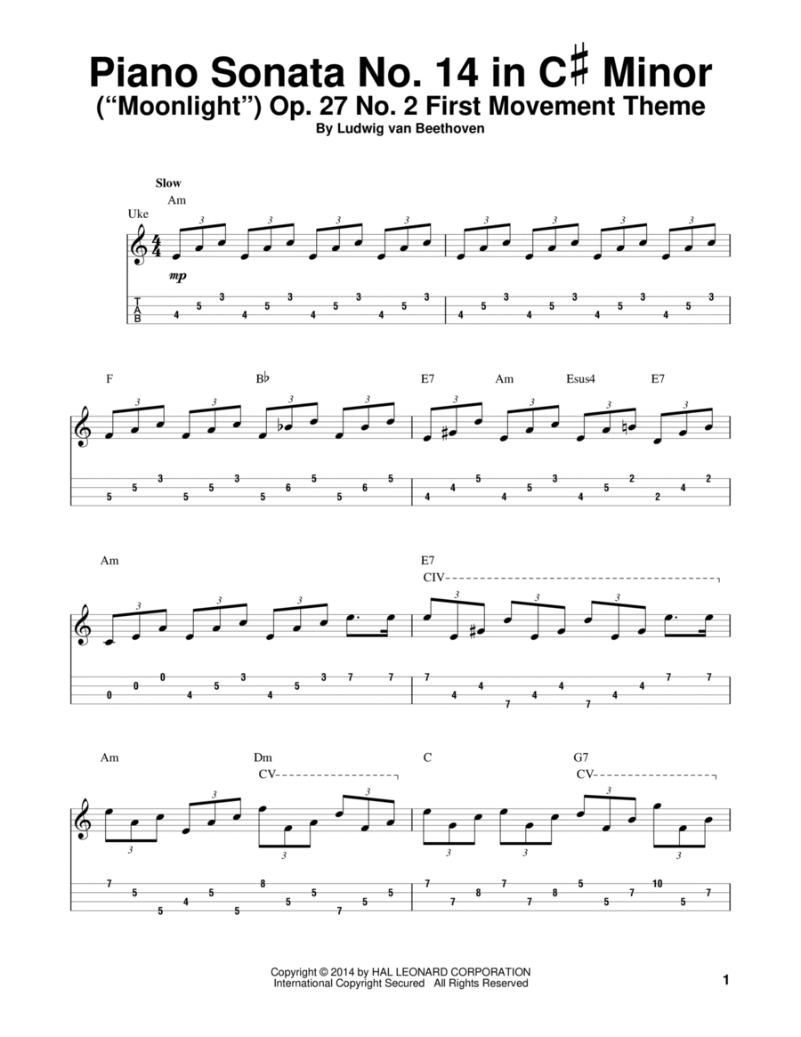 Piano Sonata No. 14 In C# Minor (Moonlight) Op. 27 No. 2 First Movement Theme Piano scores gallery preview page 1