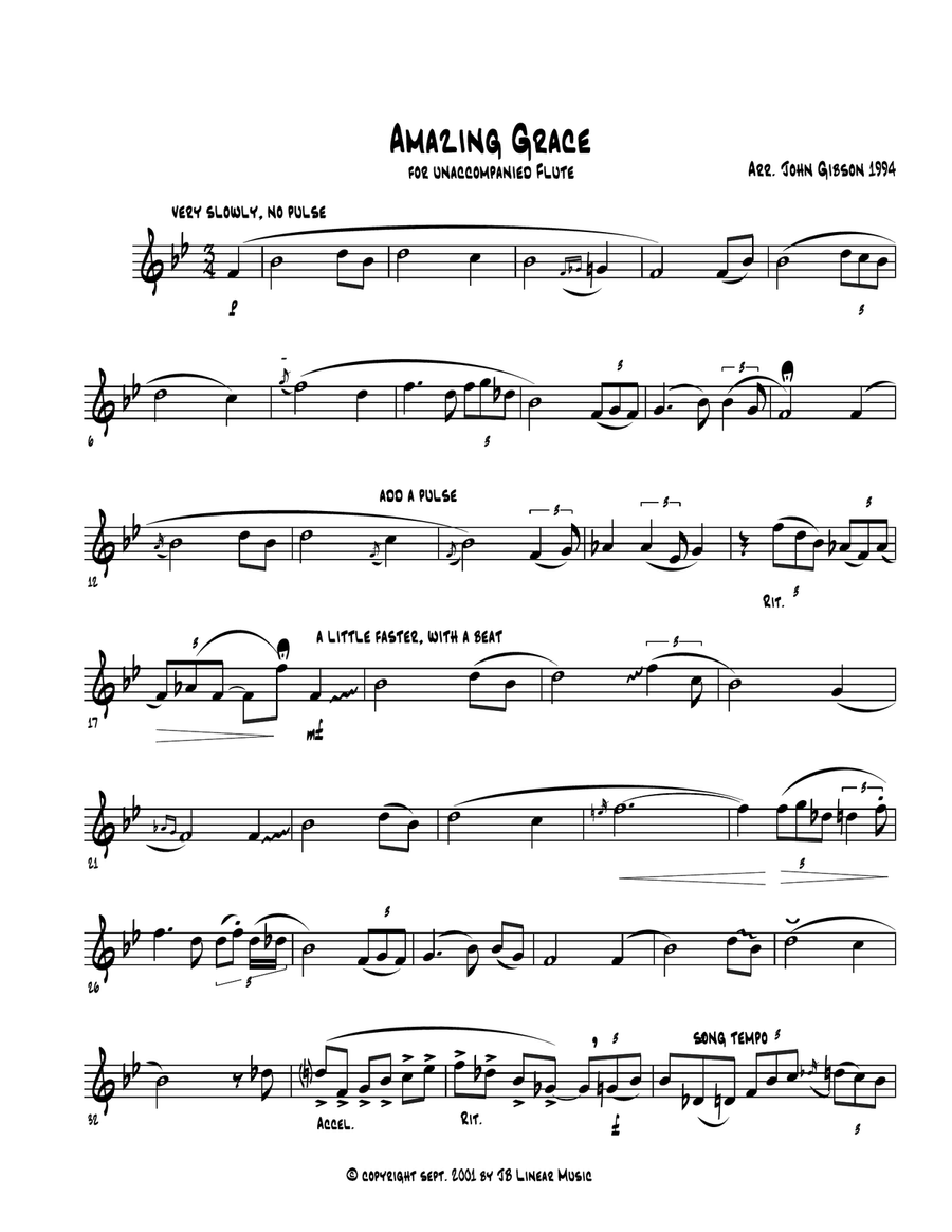 Amazing Grace - Jazzy version for flute alone Flute Solo scores gallery preview page 1