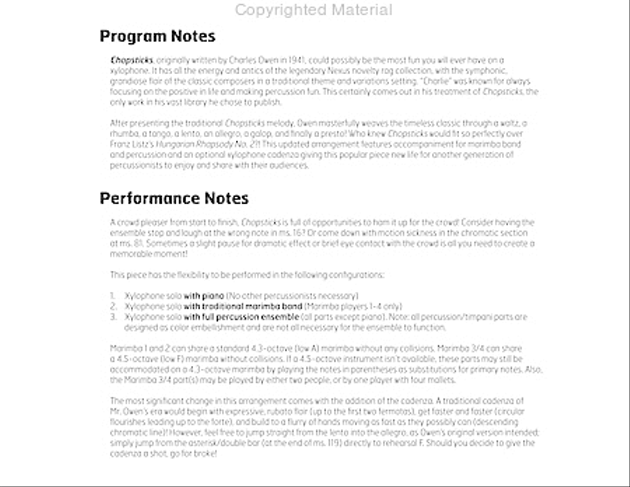 Chopsticks Percussion Ensemble scores gallery preview page 3