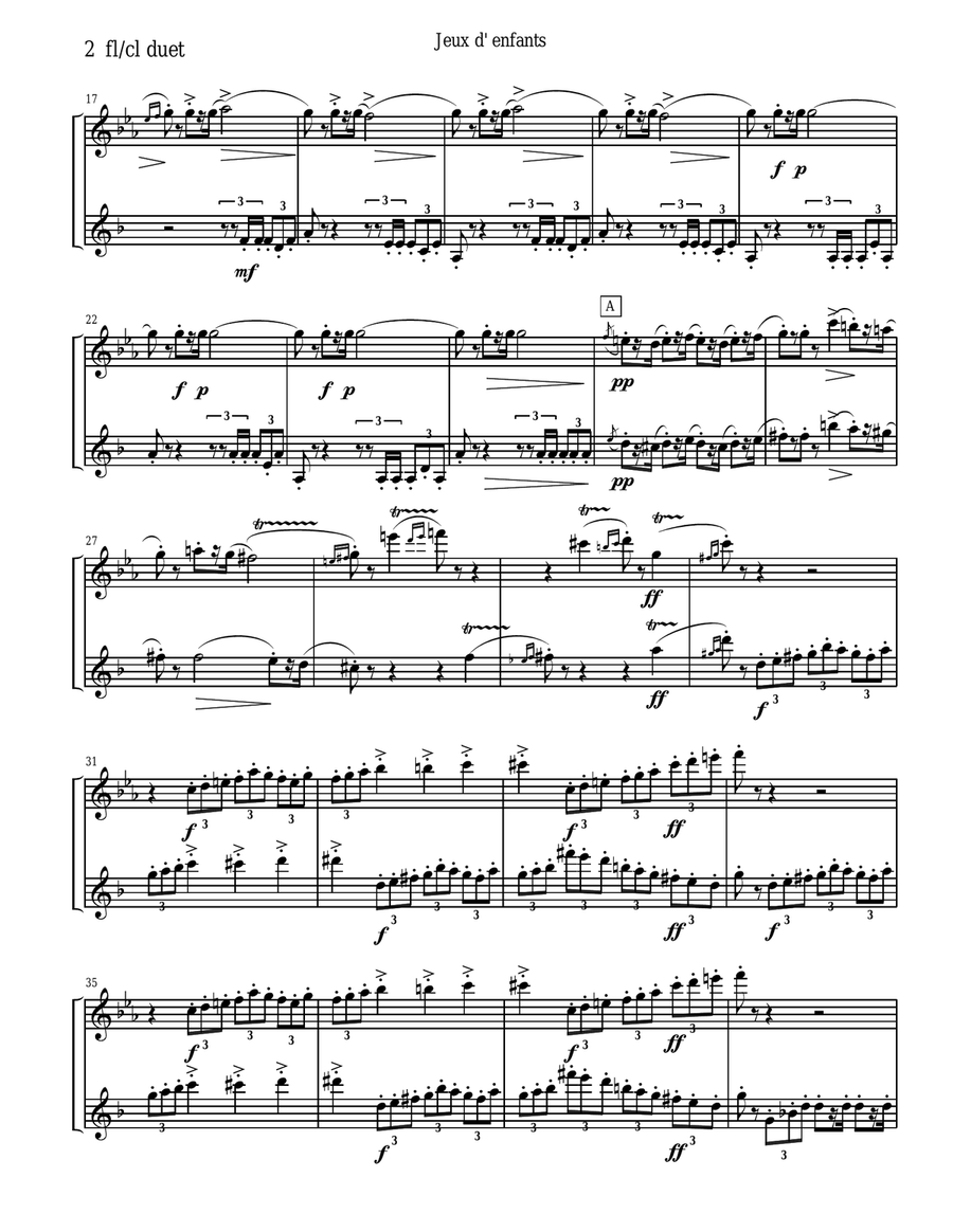 Bizet - Children's Games for Flute and Clarinet Duet Woodwind Duet scores gallery preview page 2
