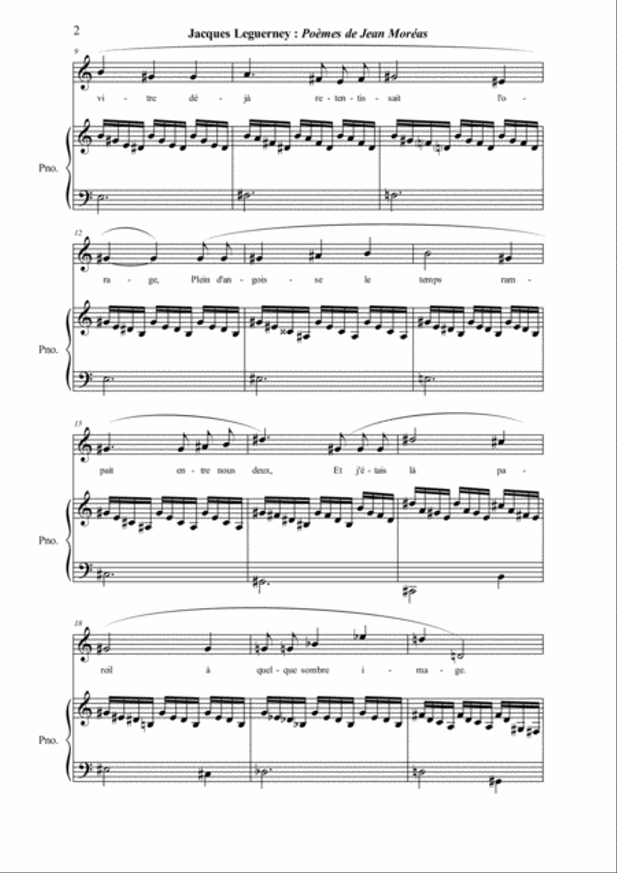Jacques Leguerney: Poèmes de Jean Moreas for medium voice and piano Medium Voice scores gallery preview page 6