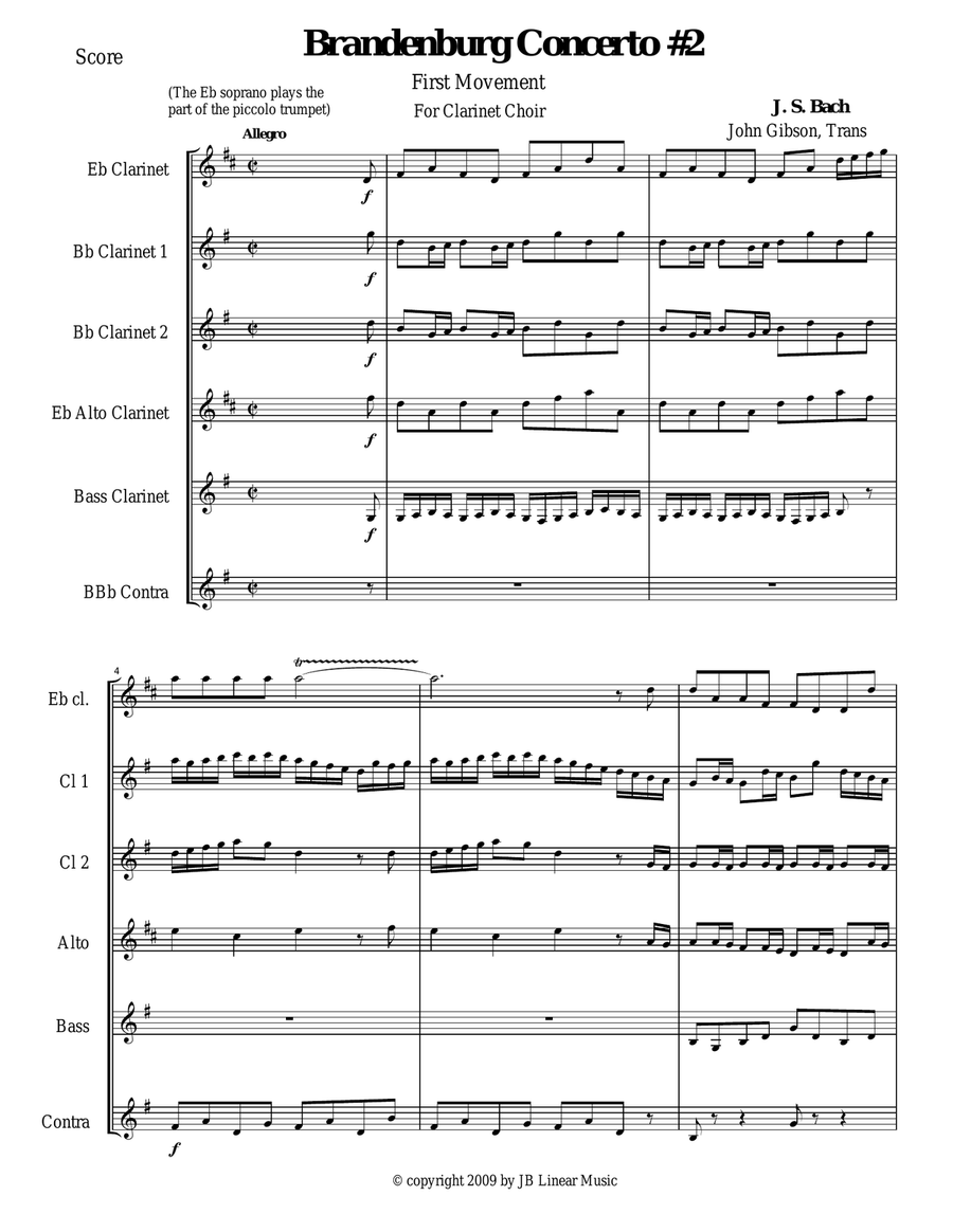 Bach Brandenburg Concerto #2 - 1st movement for Clarinet Choir