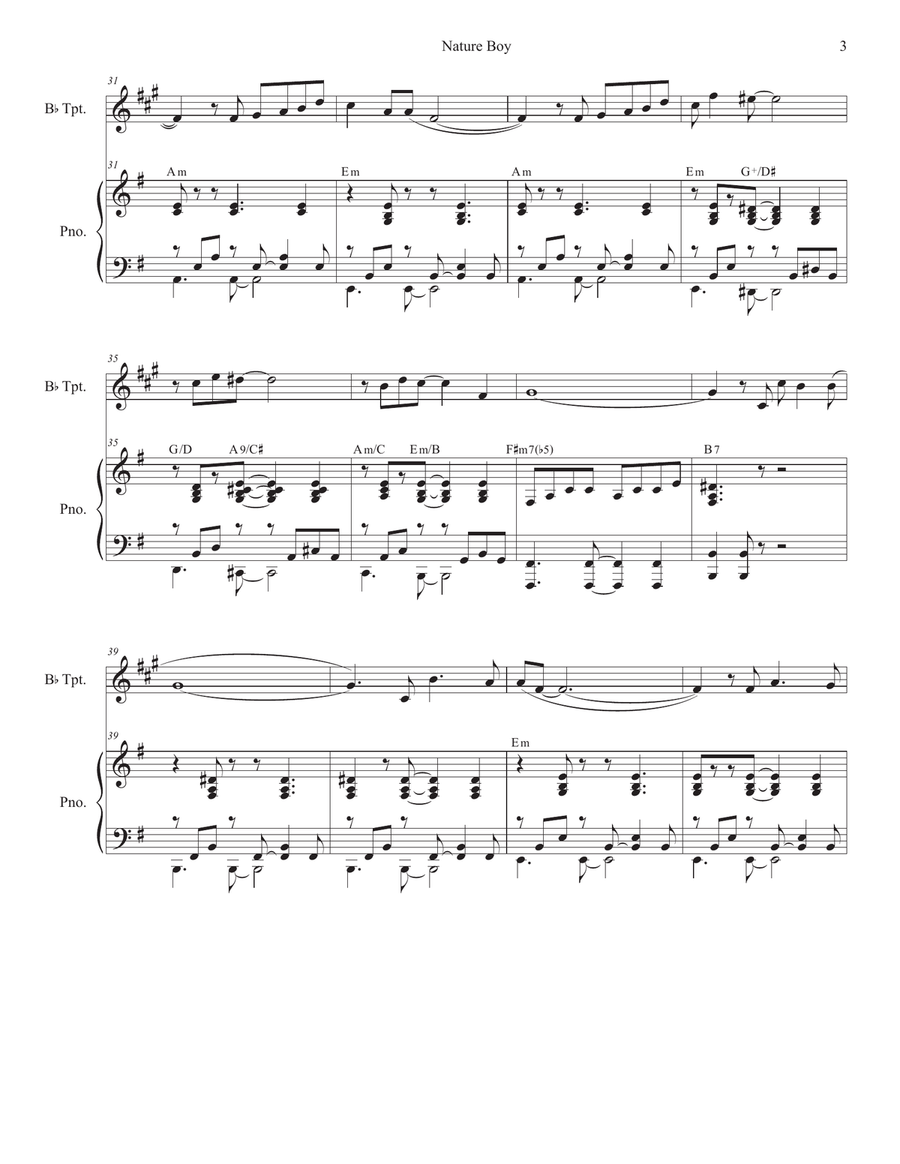 Nature Boy B-Flat Trumpet scores gallery preview page 3