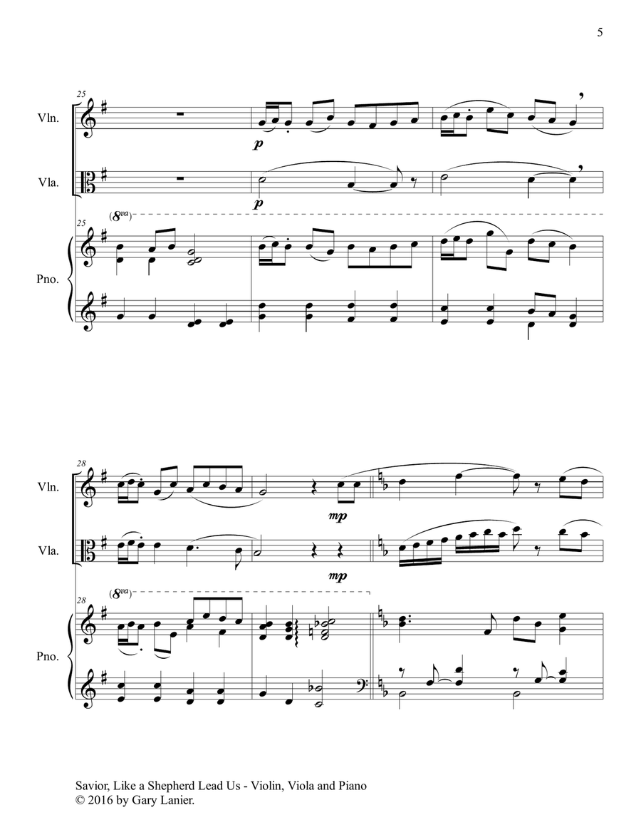 SAVIOR, LIKE A SHEPHERD LEAD US (Trio – Violin, Viola & Piano with Parts) Viola scores gallery preview page 6