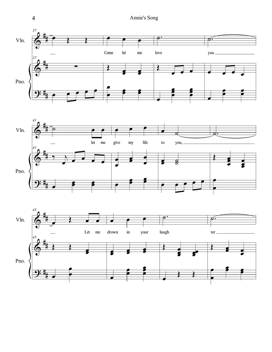 Annie's Song Violin Solo scores gallery preview page 4
