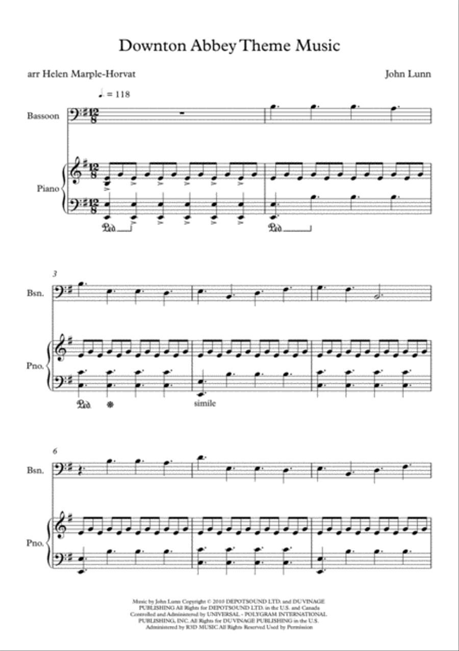 Downton Abbey (theme) Bassoon scores gallery preview page 5