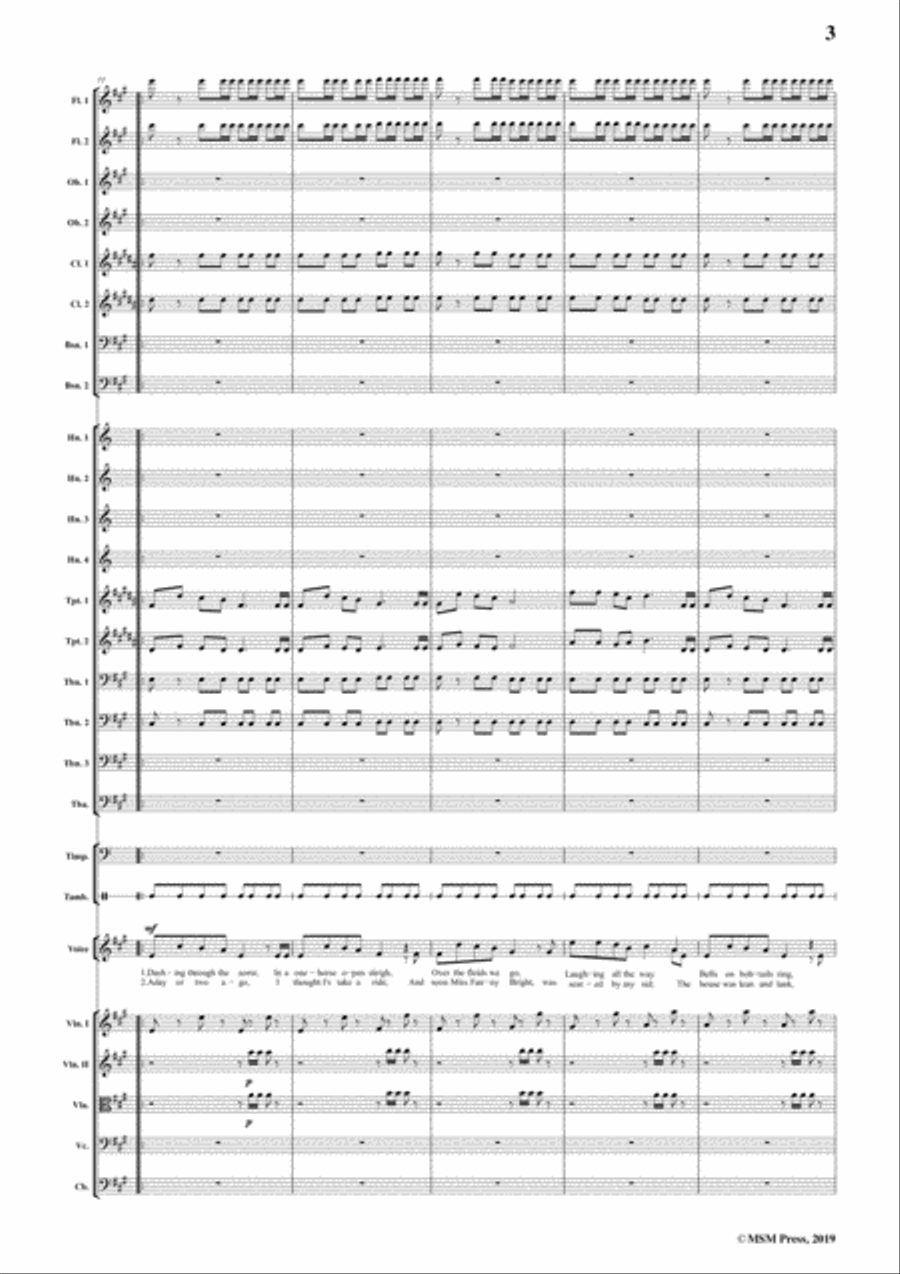 Pierpont-Jingle Bells(The One Horse Open Sleigh),in A Major,for Voice&Orchestra Flute scores gallery preview page 5