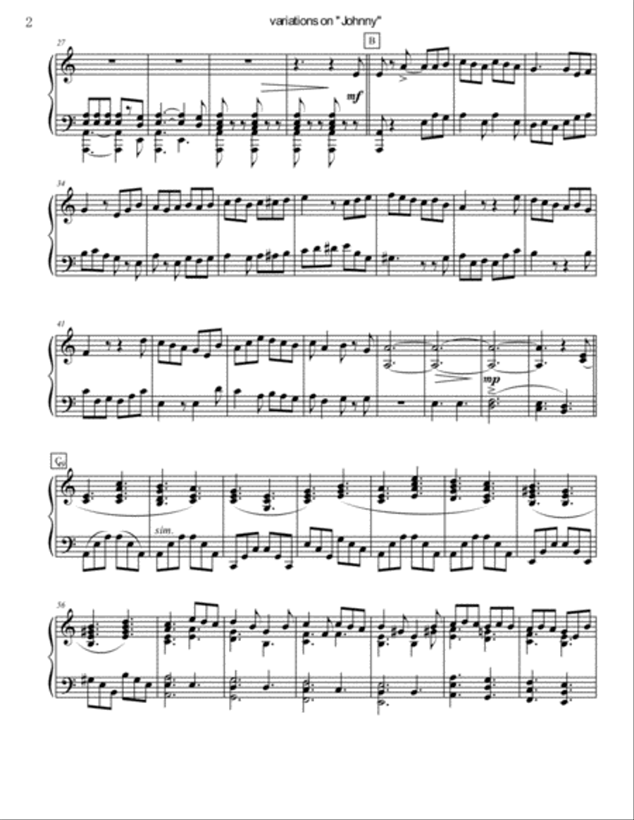 Variations on "When Johnny Comes Marching Home" for Solo Piano