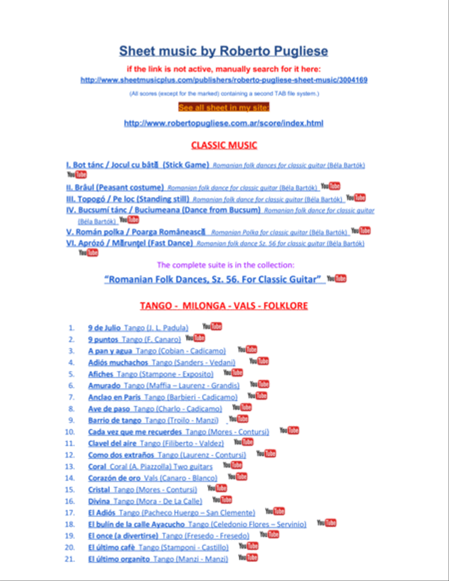 10 wonderful TANGOS for guitar by Roberto Pugliese - Volumen 4 Classical Guitar scores gallery preview page 6