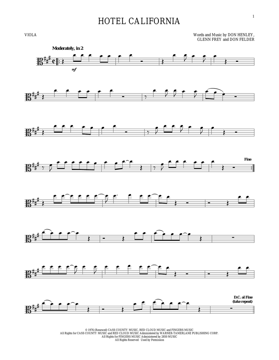 Hotel California Hotel California Viola Solo scores gallery preview page 1