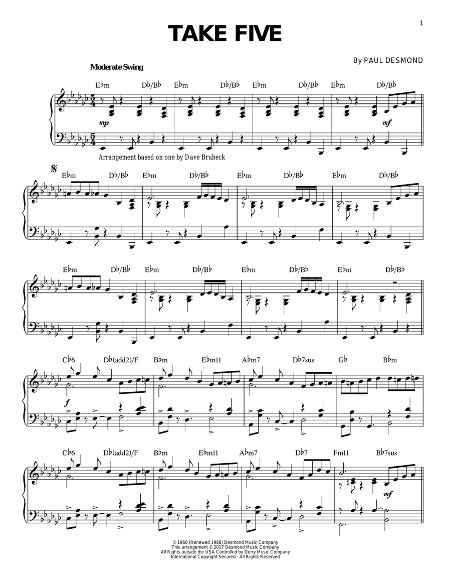 Take Five Piano Solo scores gallery preview page 1